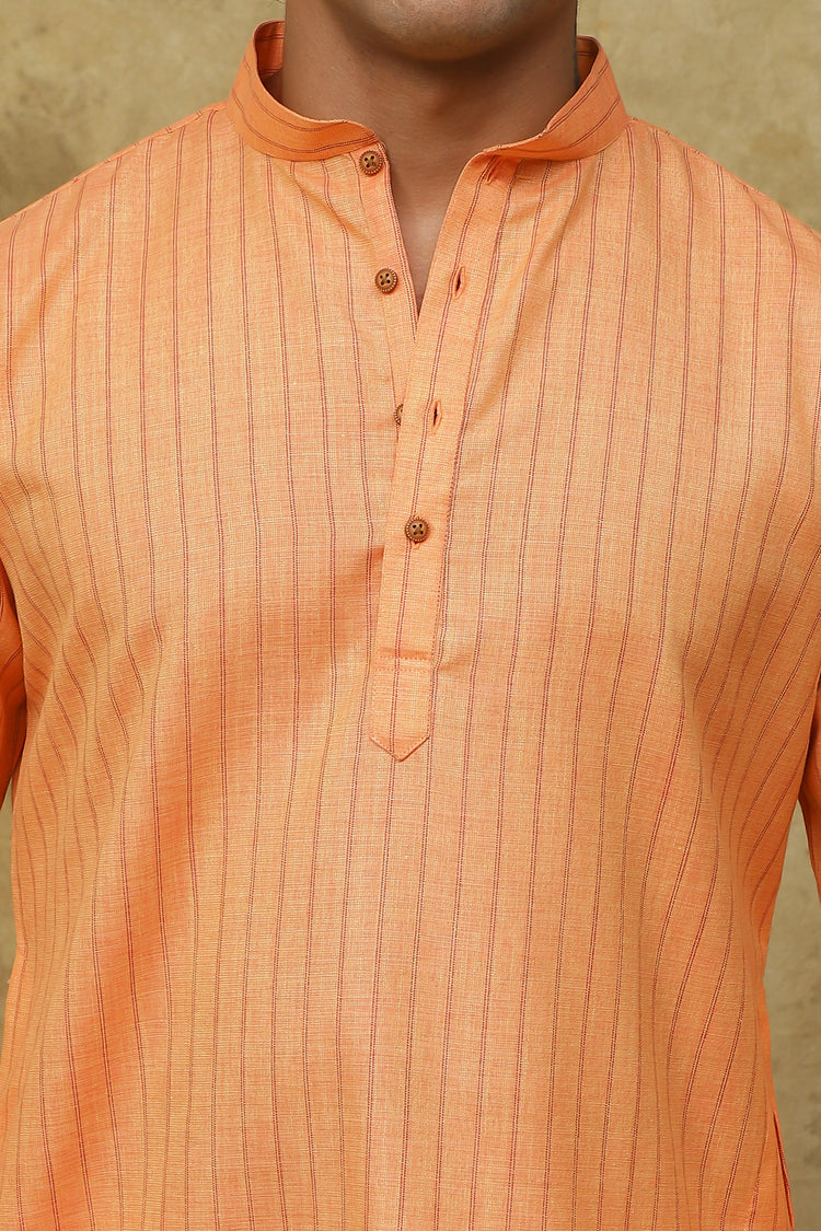 Bluesaanchi Men's Cotton Striped Kurta Set – Orange