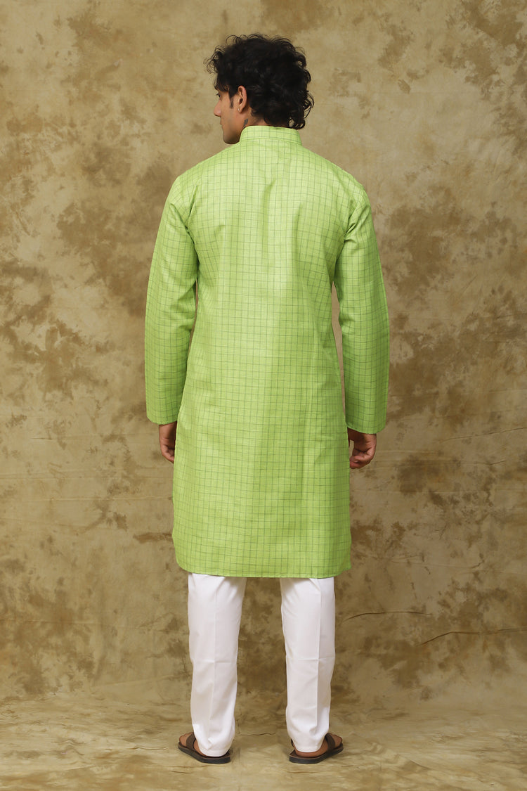 Bluesaanchi Men's Check Green Cotton Kurta Set | Summer Traditional Look