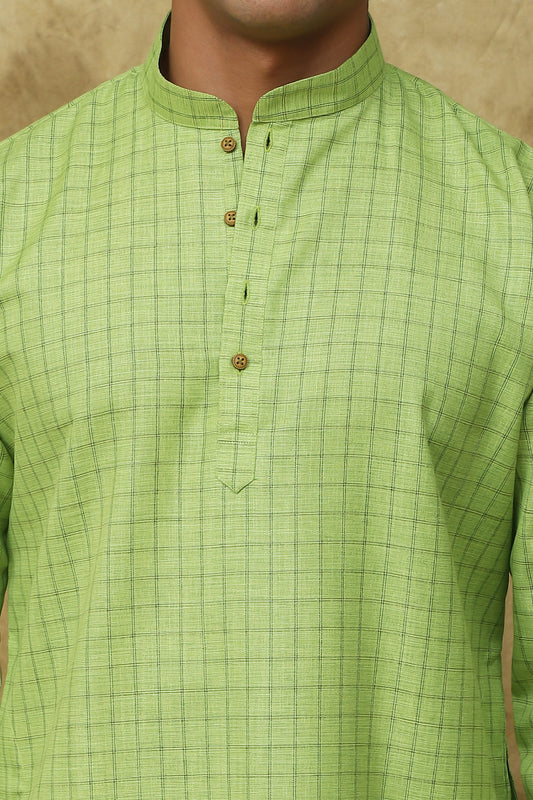 Bluesaanchi Men's Check Green Cotton Kurta Set | Summer Traditional Look