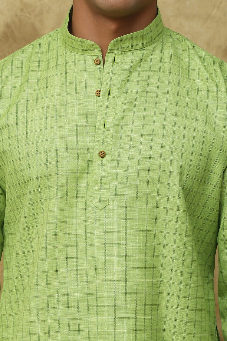 Bluesaanchi Men's Check Green Cotton Kurta Set | Summer Traditional Look