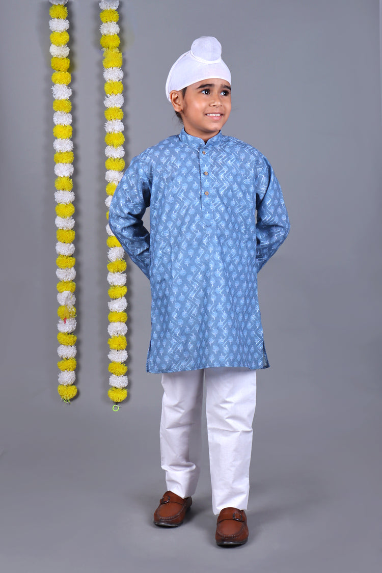 Sky Blue Printed Kurta Set – Elegant & Classic for Your Little One