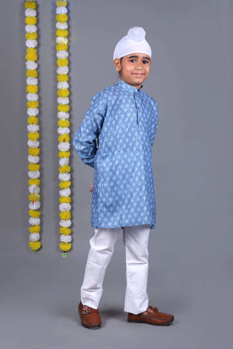 Sky Blue Printed Kurta Set – Elegant & Classic for Your Little One