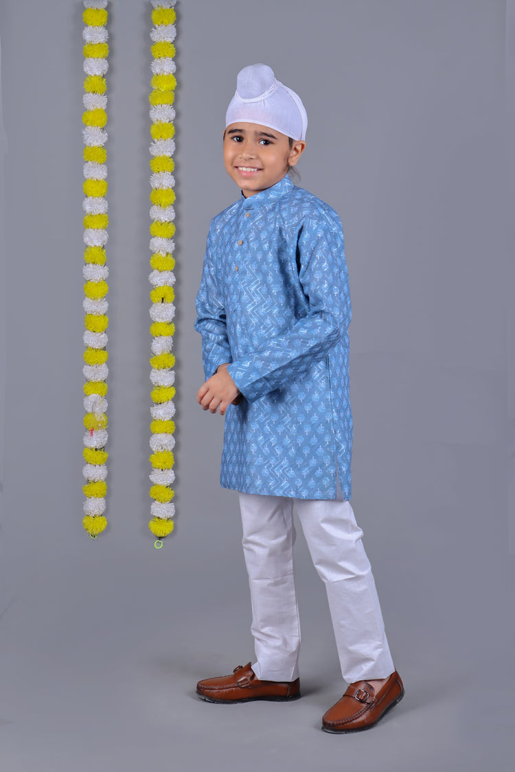 Sky Blue Printed Kurta Set – Elegant & Classic for Your Little One