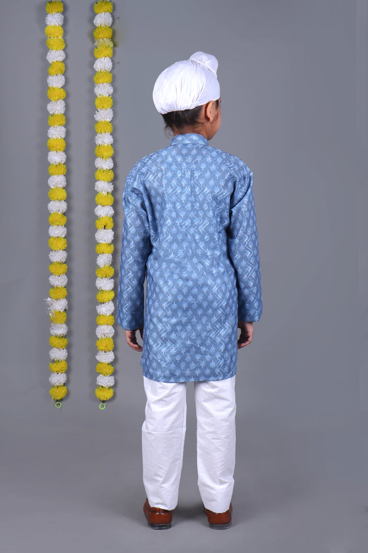 Sky Blue Printed Kurta Set – Elegant & Classic for Your Little One