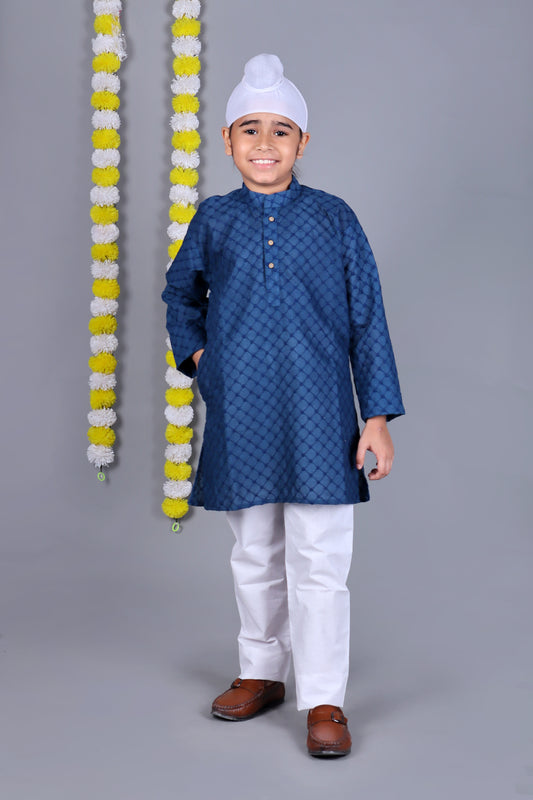 Dark Blue Chikankari Embroidery Kurta Set – Elegant & Classic for Your Little One