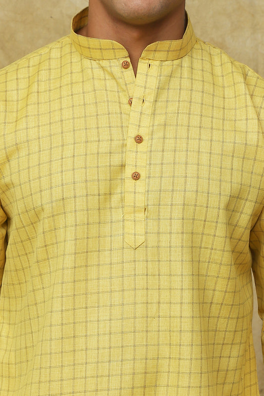 Bluesaanchi Men's Check Yellow Cotton Kurta Set | Summer Traditional Look