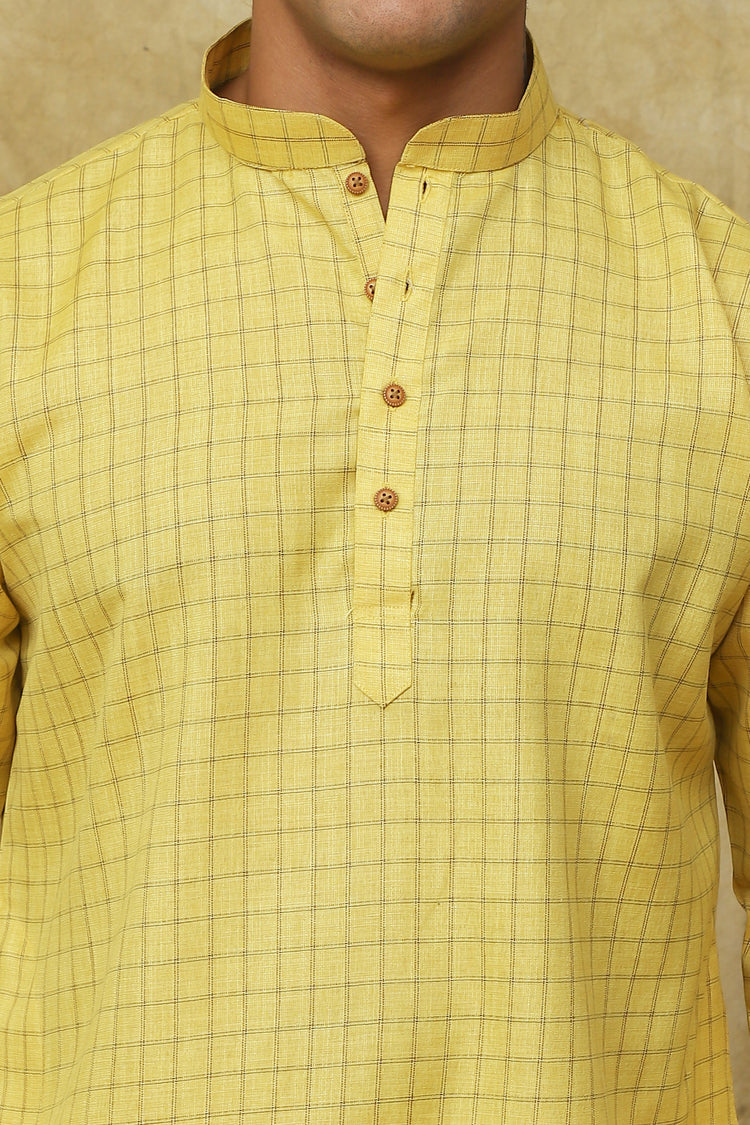 Bluesaanchi Men's Check Yellow Cotton Kurta Set | Summer Traditional Look