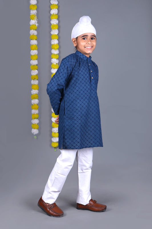 Dark Blue Chikankari Embroidery Kurta Set – Elegant & Classic for Your Little One