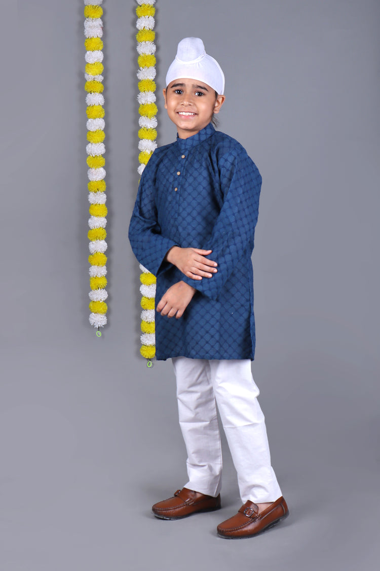 Dark Blue Chikankari Embroidery Kurta Set – Elegant & Classic for Your Little One