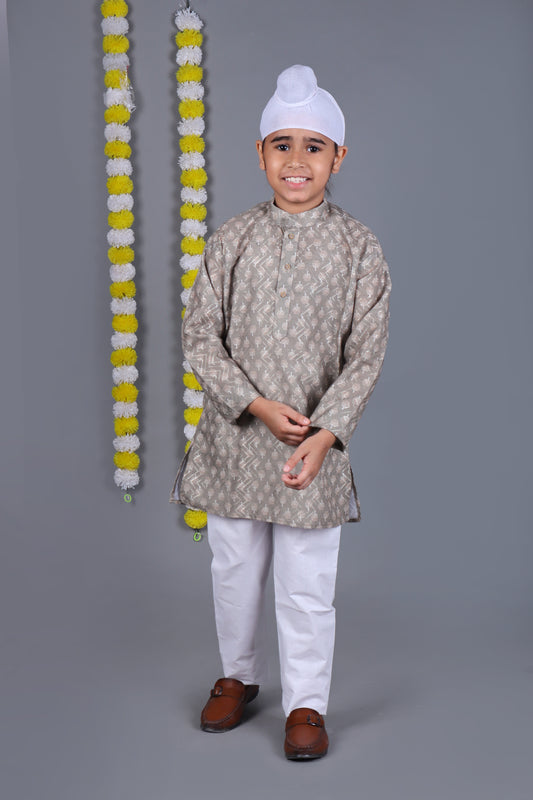 Grey Printed Kurta Set – Elegant & Classic for Your Little One