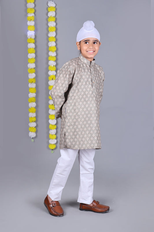 Grey Printed Kurta Set – Elegant & Classic for Your Little One