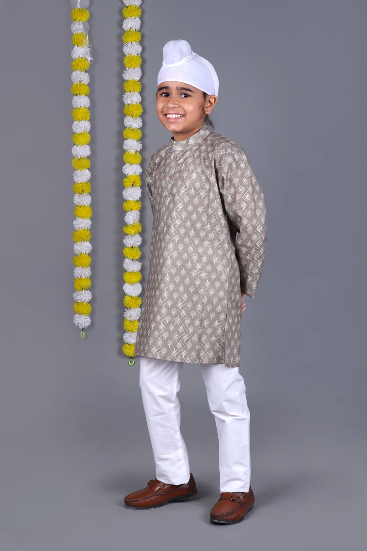 Grey Printed Kurta Set – Elegant & Classic for Your Little One