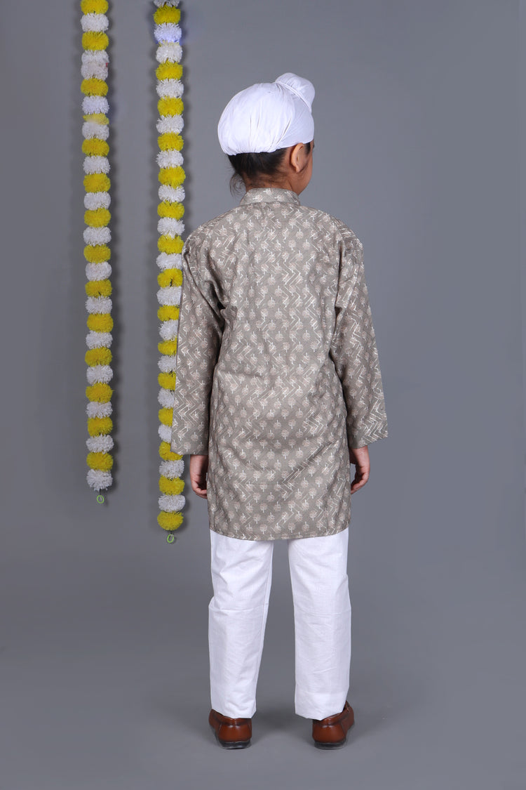 Grey Printed Kurta Set – Elegant & Classic for Your Little One