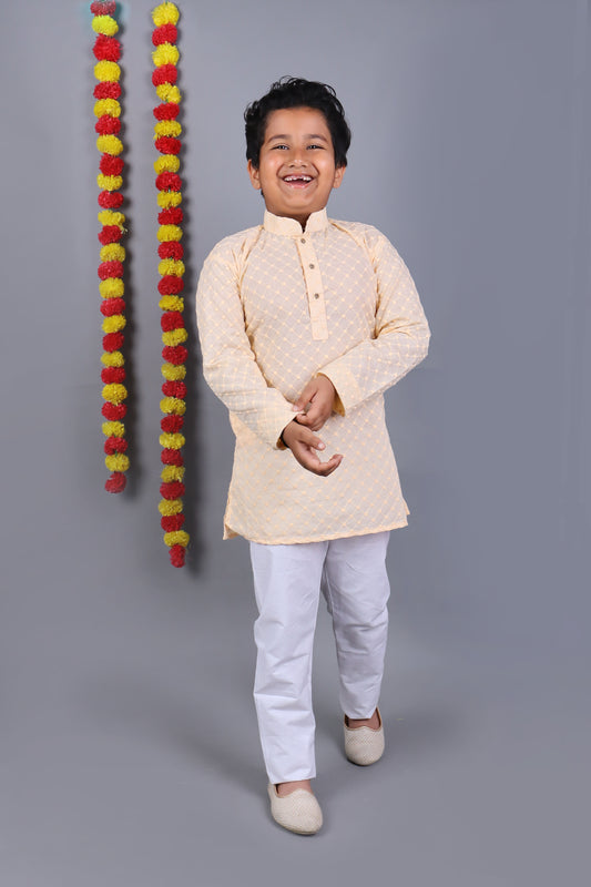 Light Peach Chikankari Embroidery Kurta Set – Elegant & Classic for Your Little One