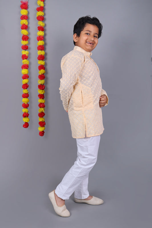 Light Peach Chikankari Embroidery Kurta Set – Elegant & Classic for Your Little One