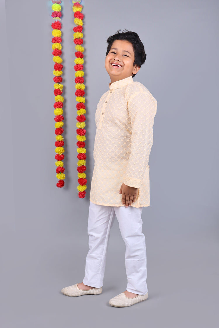 Light Peach Chikankari Embroidery Kurta Set – Elegant & Classic for Your Little One