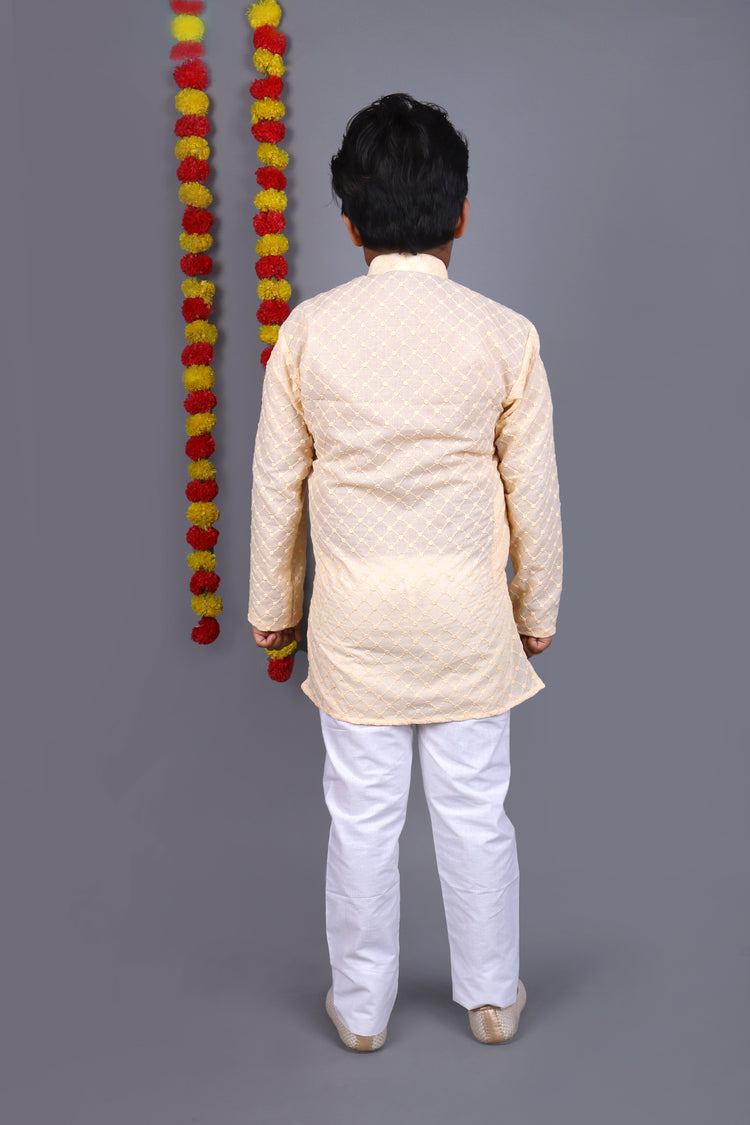 Light Peach Chikankari Embroidery Kurta Set – Elegant & Classic for Your Little One