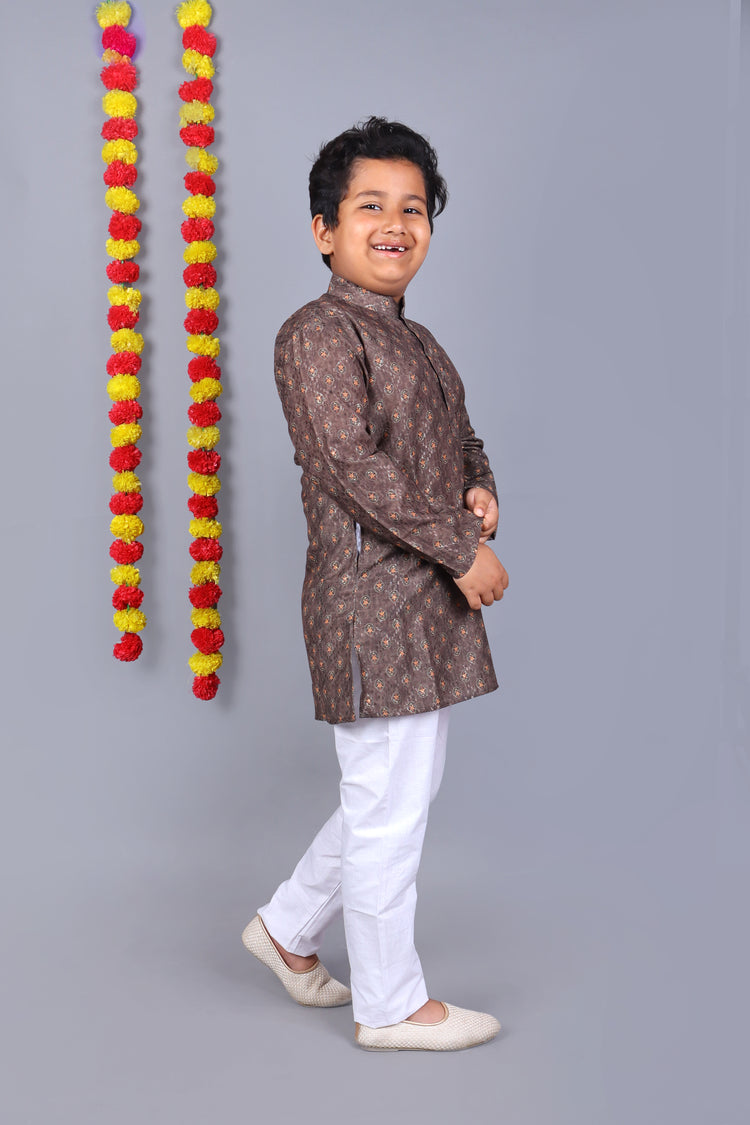 Brown Printed Kids Kurta Set – Elegant & Classic