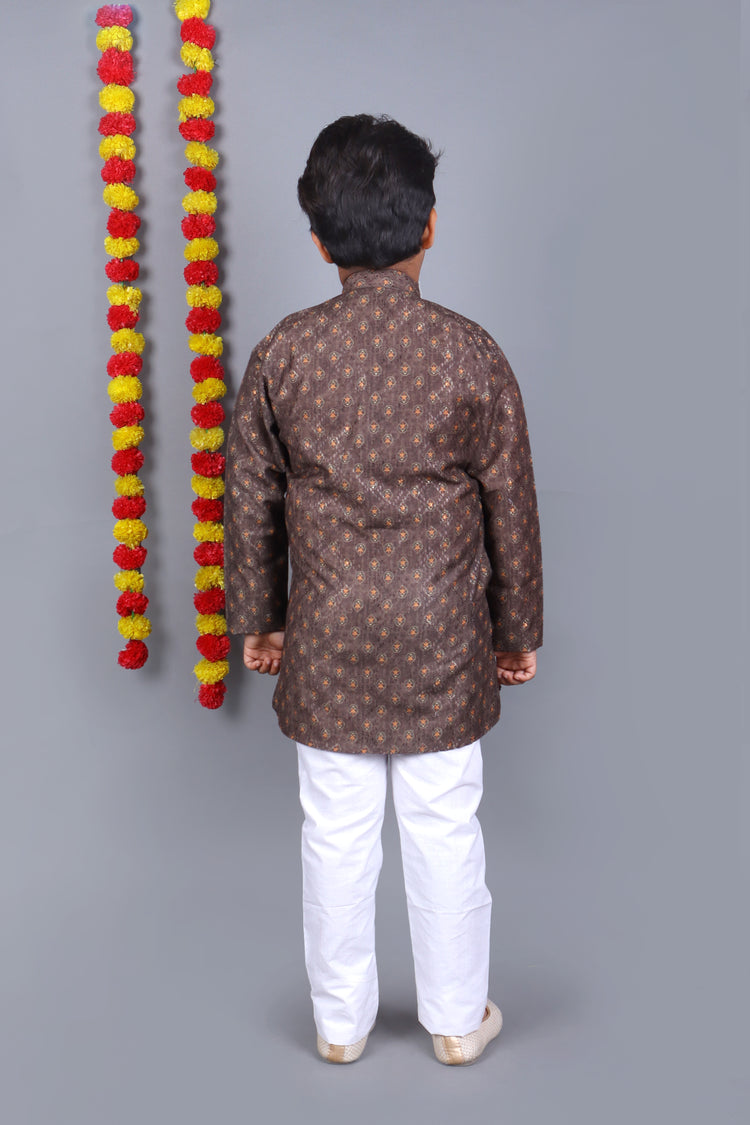Brown Printed Kids Kurta Set – Elegant & Classic