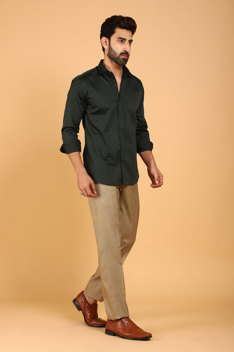 BLUEBIRD MEN'S DARK GREEN PREMIUM SATIN SHIRT