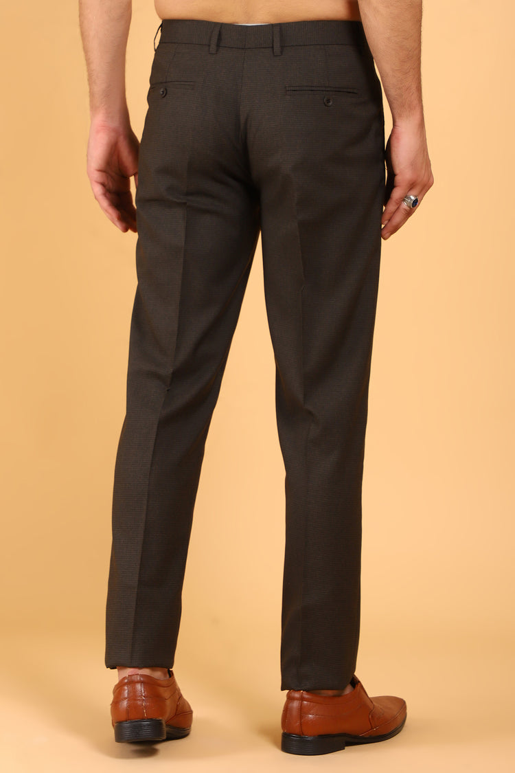 BLUEBIRD MEN'S DARK BROWN TEXTURE LYCRA FORMAL TROUSER