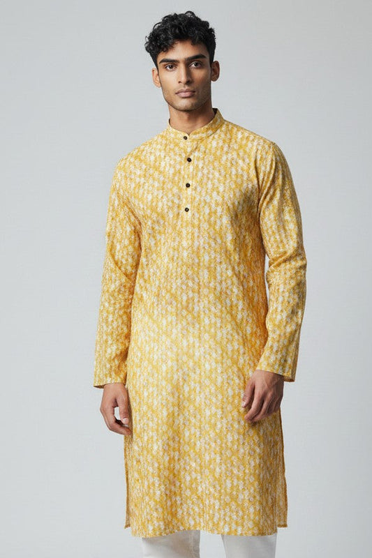 Men's Yellow Printed Kurta Pajama Set