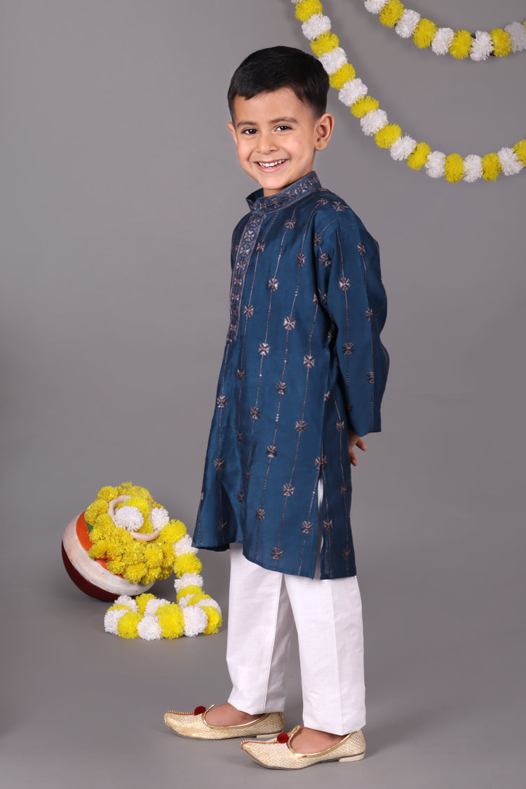 Chill & Classy Blue Mirror Work Kurta Set for the Cool Kid