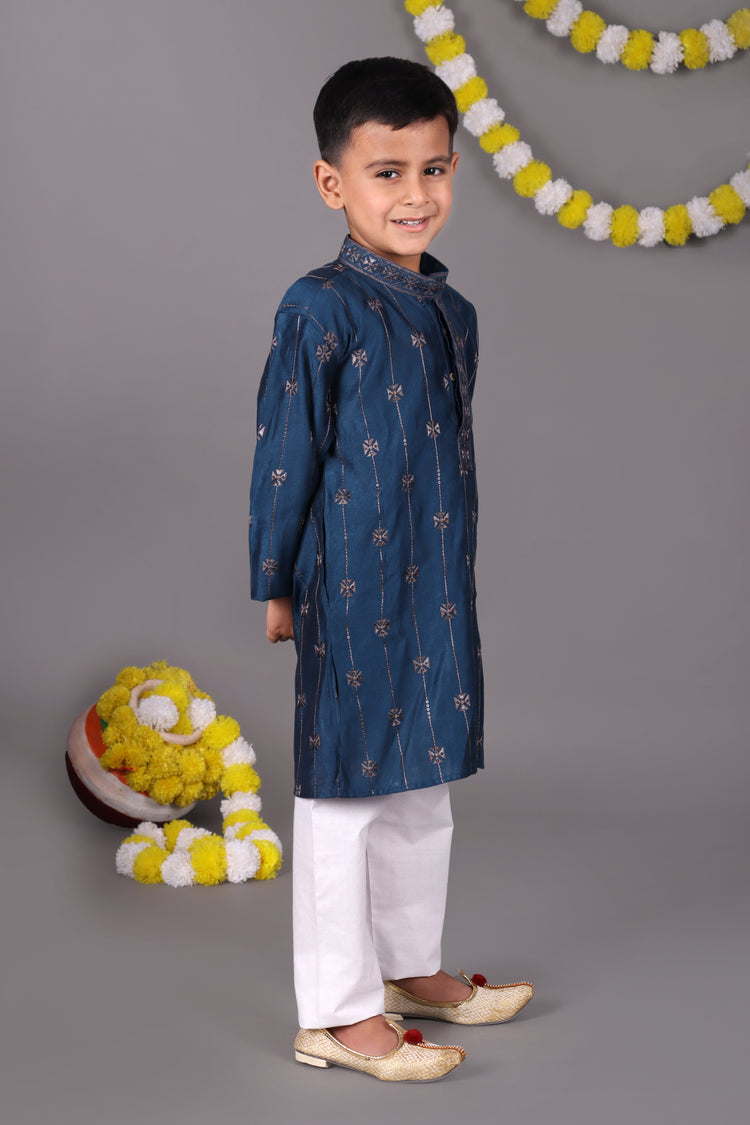 Chill & Classy Blue Mirror Work Kurta Set for the Cool Kid