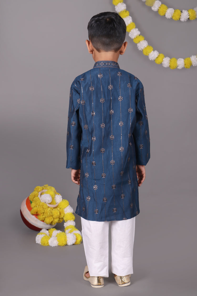 Chill & Classy Blue Mirror Work Kurta Set for the Cool Kid