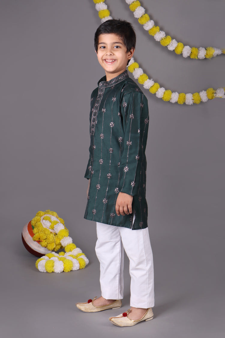 Green Dream Bold Mirror Work Kids Kurta Set Trendsetters
