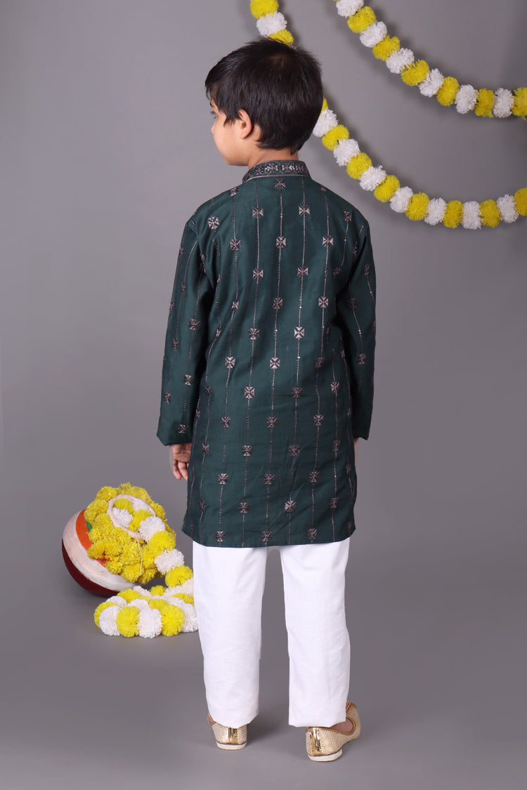 Green Dream Bold Mirror Work Kids Kurta Set Trendsetters