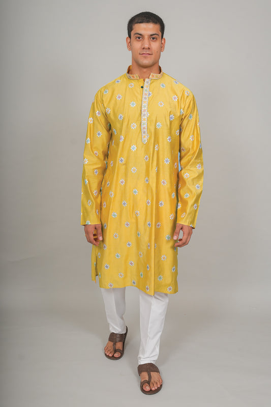 Bluesaanchi Handcrafted Cotton Kurta Pajama Set for Men – Yellow