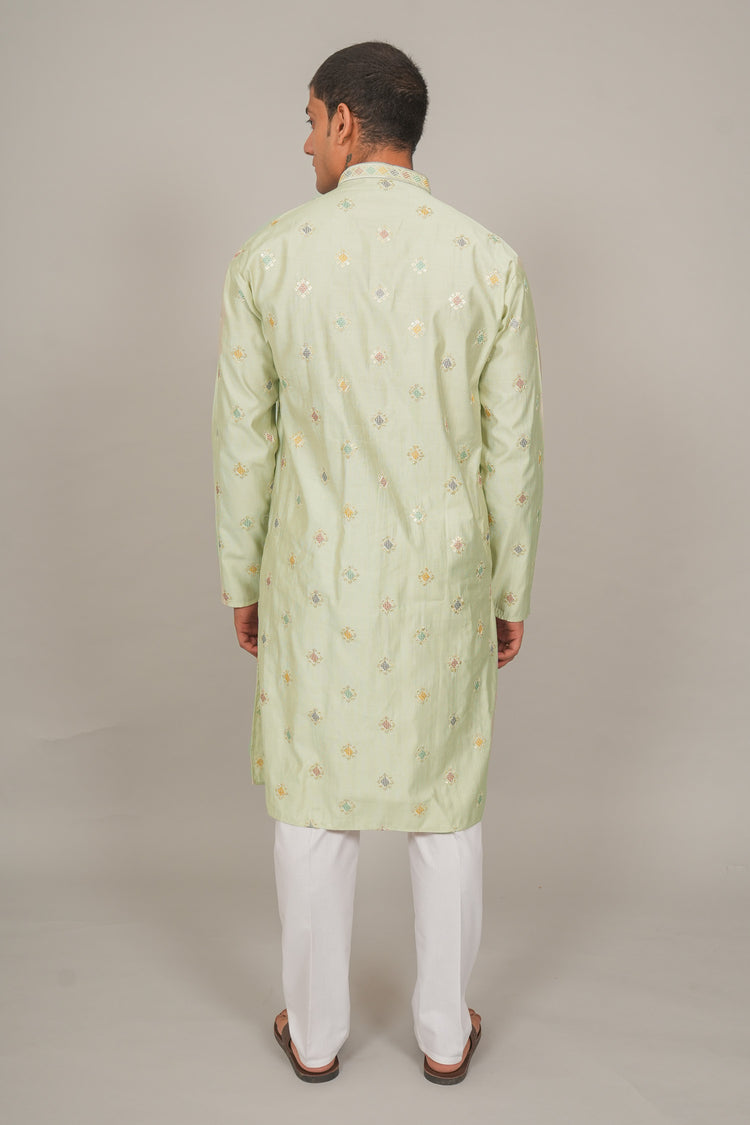 Bluesaanchi Handcrafted Cotton Kurta Pajama Set for Men – Pista Green