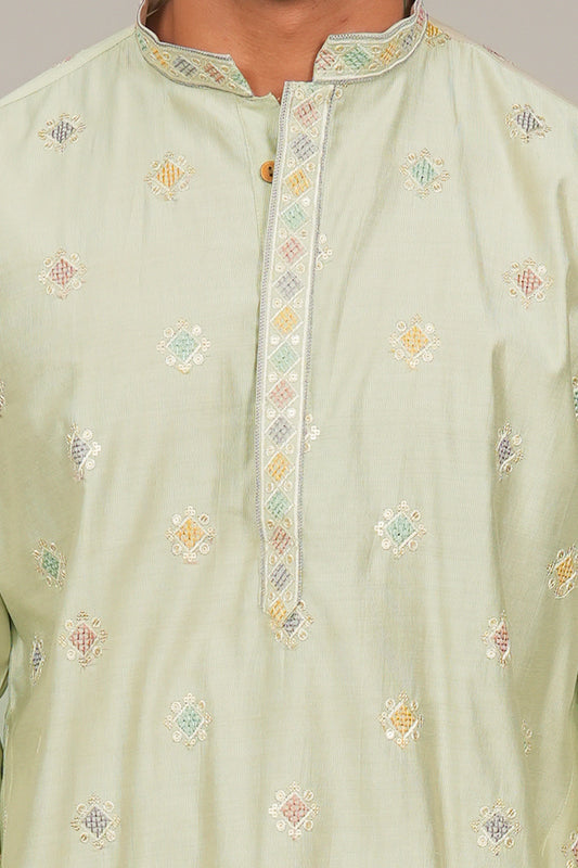 Bluesaanchi Handcrafted Cotton Kurta Pajama Set for Men – Pista Green