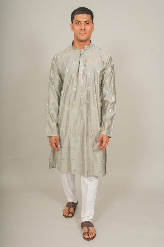 Bluesaanchi Handcrafted Cotton Kurta Pajama Set for Men – Grey