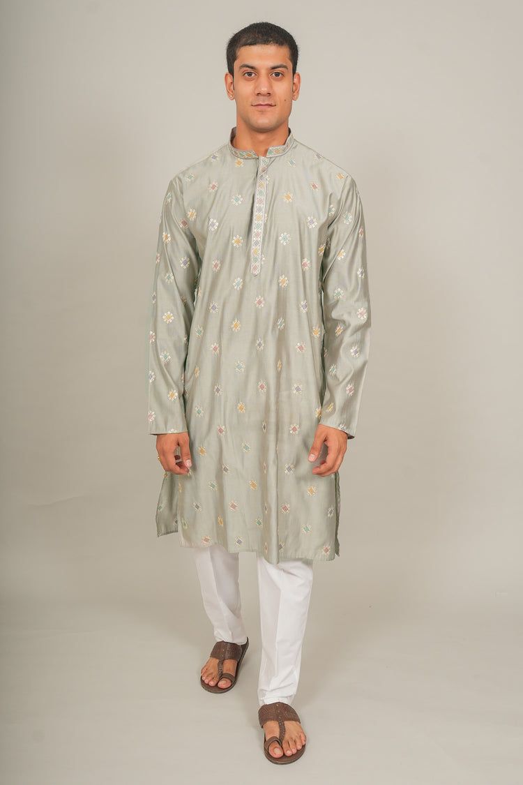 Bluesaanchi Handcrafted Cotton Kurta Pajama Set for Men – Grey
