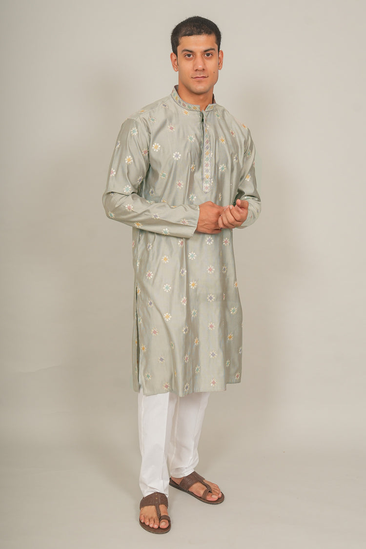 Bluesaanchi Handcrafted Cotton Kurta Pajama Set for Men – Grey