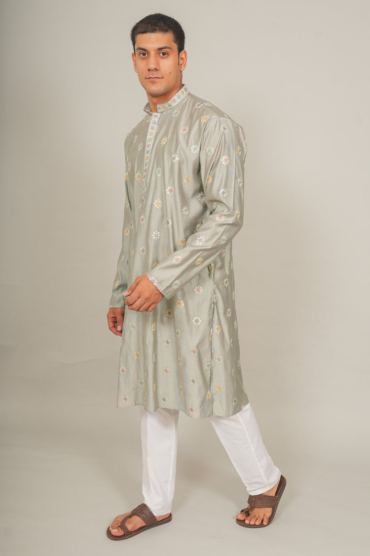 Bluesaanchi Handcrafted Cotton Kurta Pajama Set for Men – Grey
