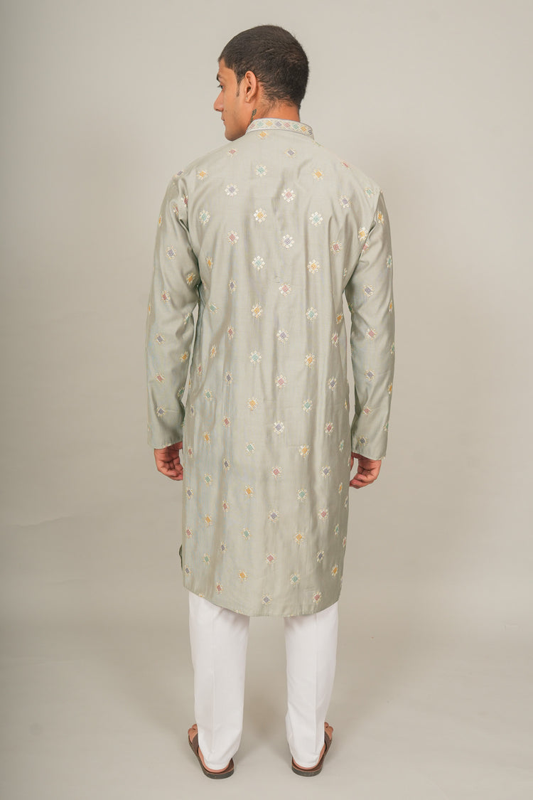 Bluesaanchi Handcrafted Cotton Kurta Pajama Set for Men – Grey