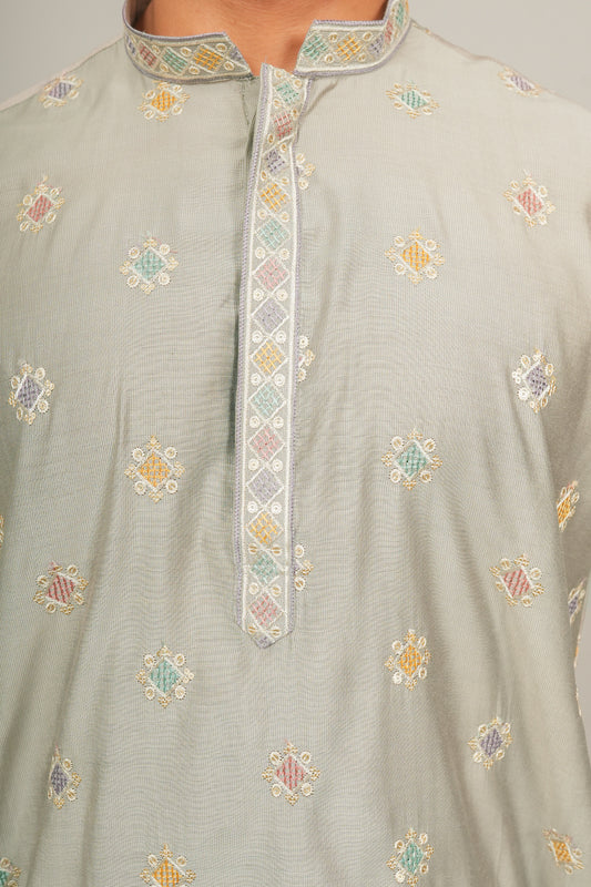 Bluesaanchi Handcrafted Cotton Kurta Pajama Set for Men – Grey