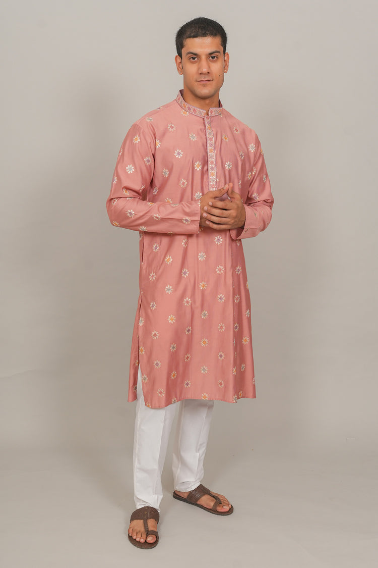 Bluesaanchi Handcrafted Cotton Kurta Pajama Set for Men – Pink