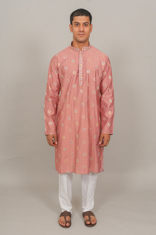 Bluesaanchi Handcrafted Cotton Kurta Pajama Set for Men – Pink
