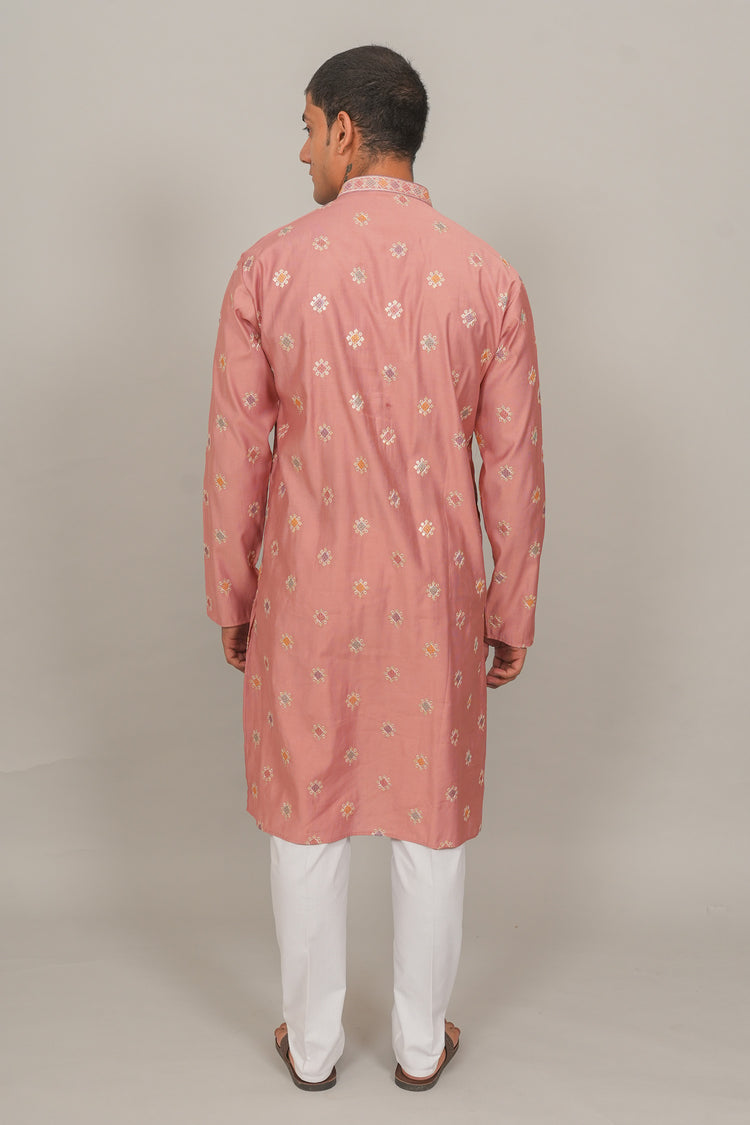 Bluesaanchi Handcrafted Cotton Kurta Pajama Set for Men – Pink