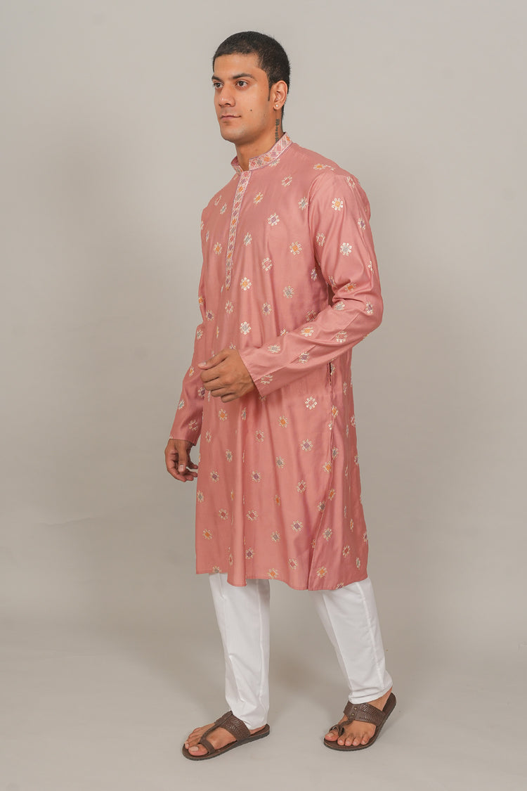 Bluesaanchi Handcrafted Cotton Kurta Pajama Set for Men – Pink
