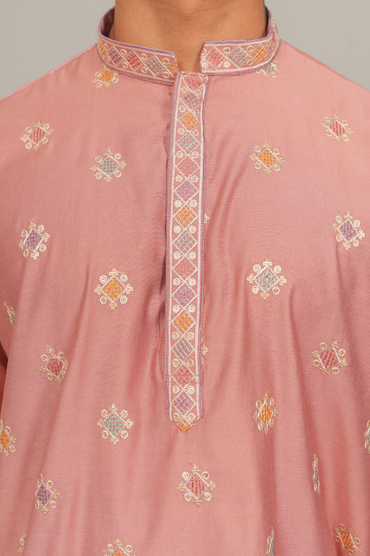Bluesaanchi Handcrafted Cotton Kurta Pajama Set for Men – Pink