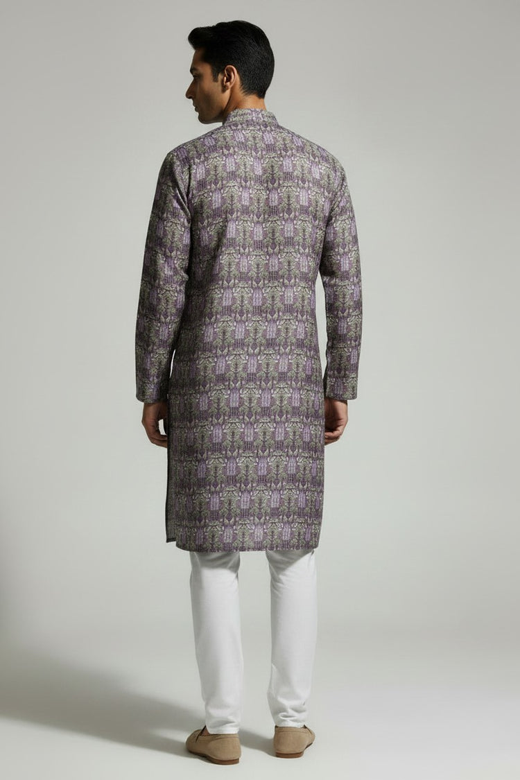 Veshbhoshaa Men's Lavender Printed Sequence Kurta Pajama Set