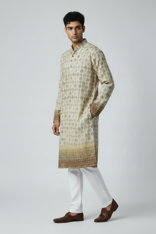 Bluesaanchi Men's Sequence Printed Kurta With Border