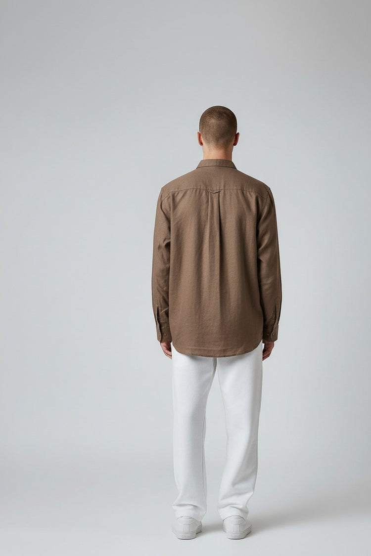 Bluebird Men's Brown Linen Tencil Shirt