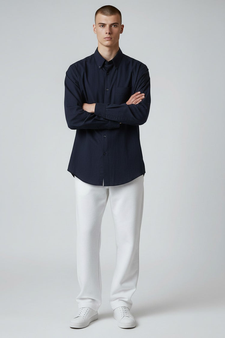 Bluebird Men's Dark Blue Linen Tencil Shirt