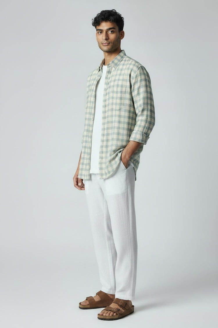 Bluebird Men's Sky Blue Checks Cotton Blend Shirt